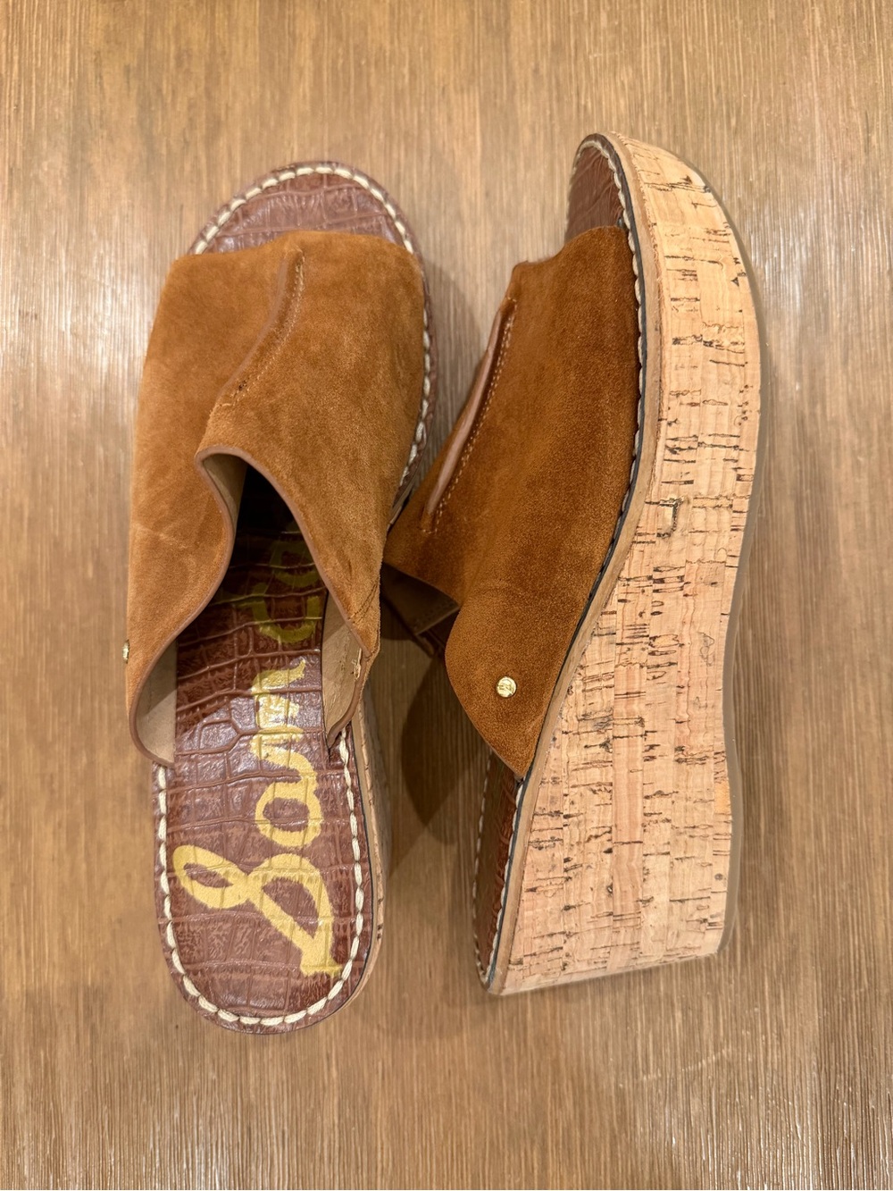 Sam Edelman Tan Suede Cork Platform Slide Sandals